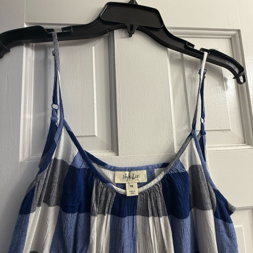 FINAL DAYS! NWOT Blue and White Checkered Strappy Midi Dress by Style and Co, PM - Picture 3 of 5